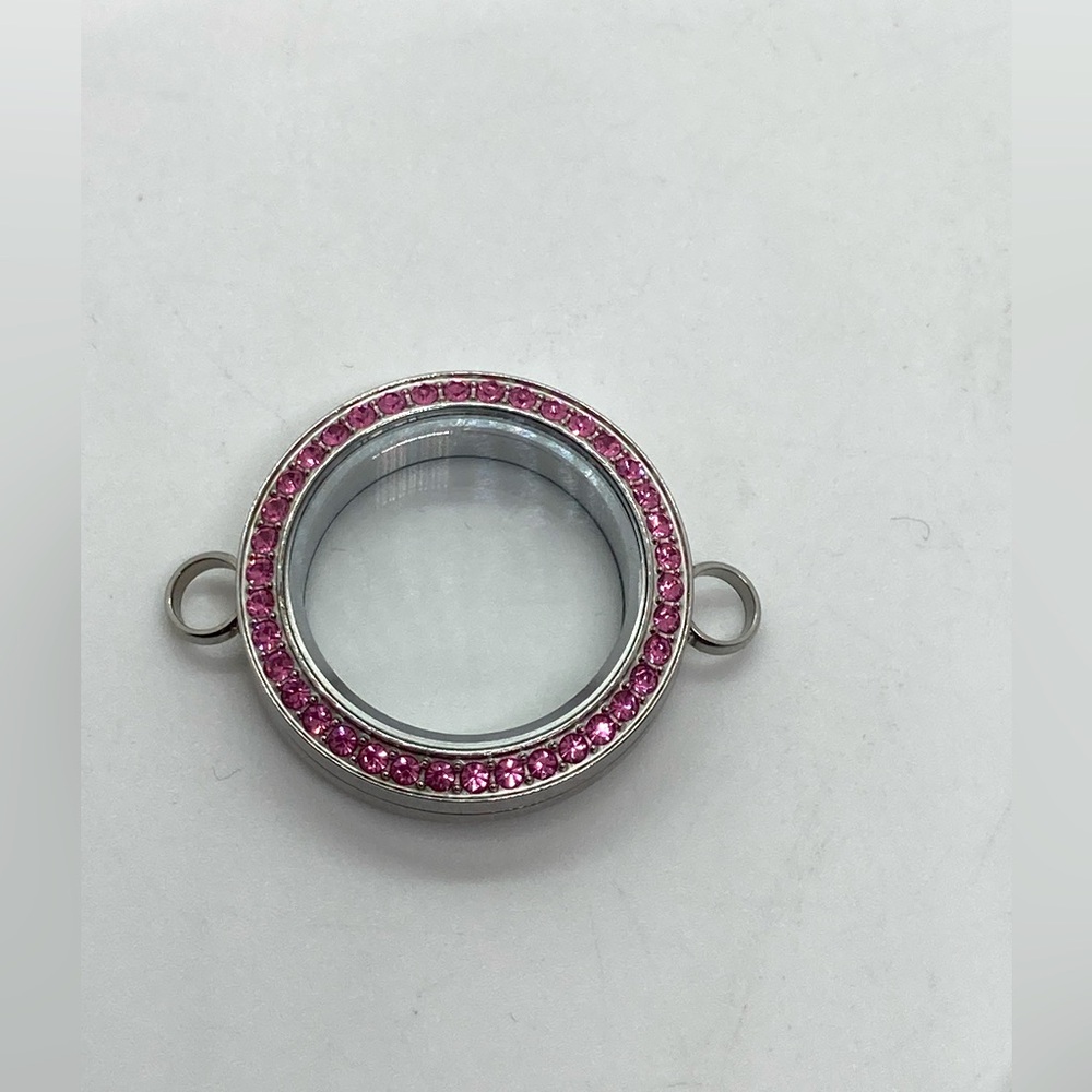 Origami Owl Living Locket Silver & Dark Pink Swarovski Crystal Sz Small | 1.2”